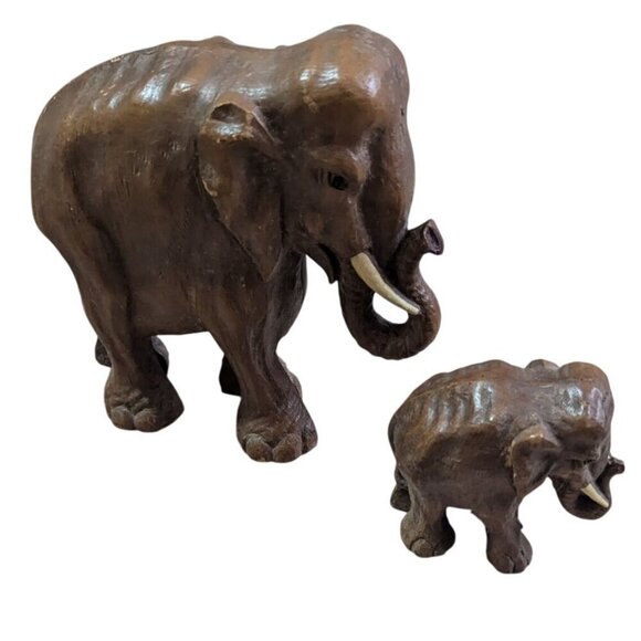 Vintage Syroco Wood Elephant?/Wooley Mammoth? set Figurines  statues 1940s-50s - Picture 1 of 10